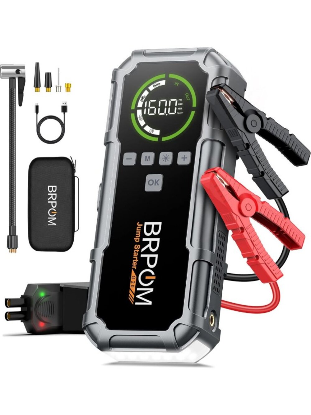 Portable Car Jump Starter & Air Compressor, 8000A Power Pack, 160PSI, Emergency